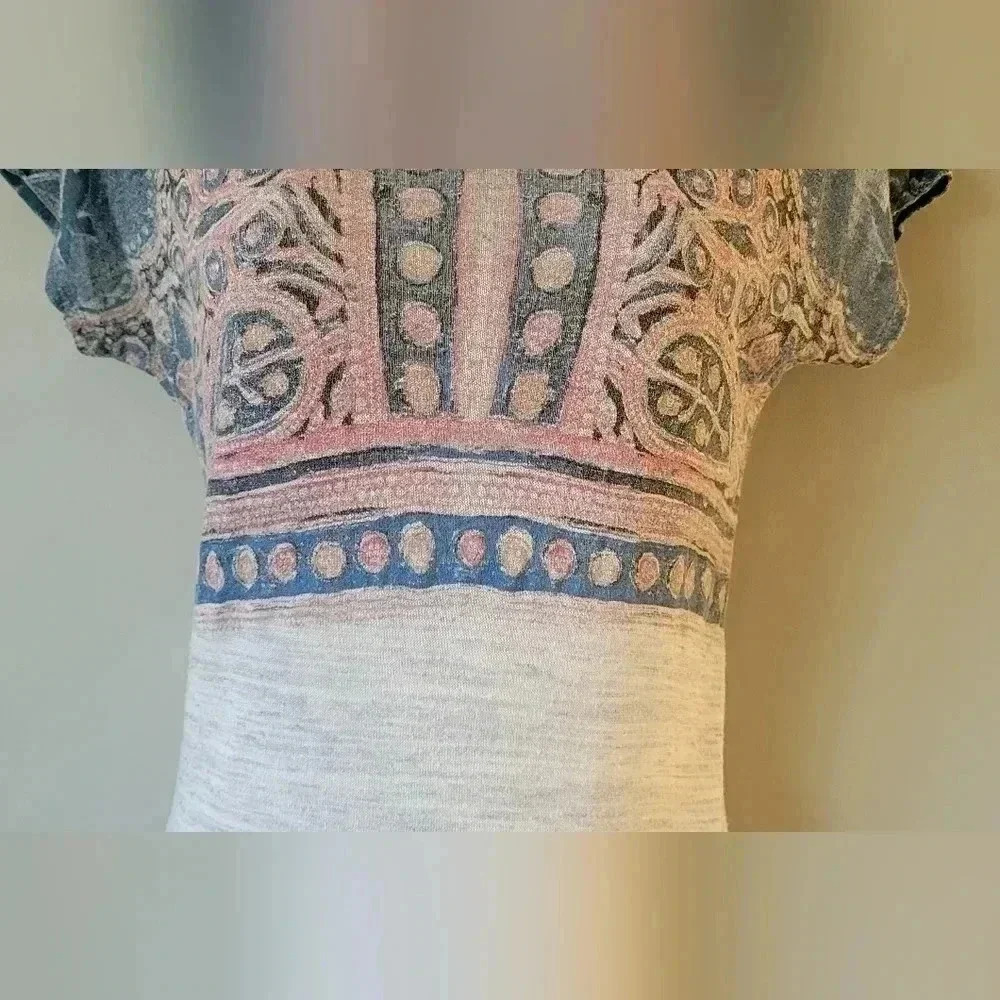 Lucky Brand Womens light gray Indian Mural T-shirt women's size Small - Picture 6 of 13